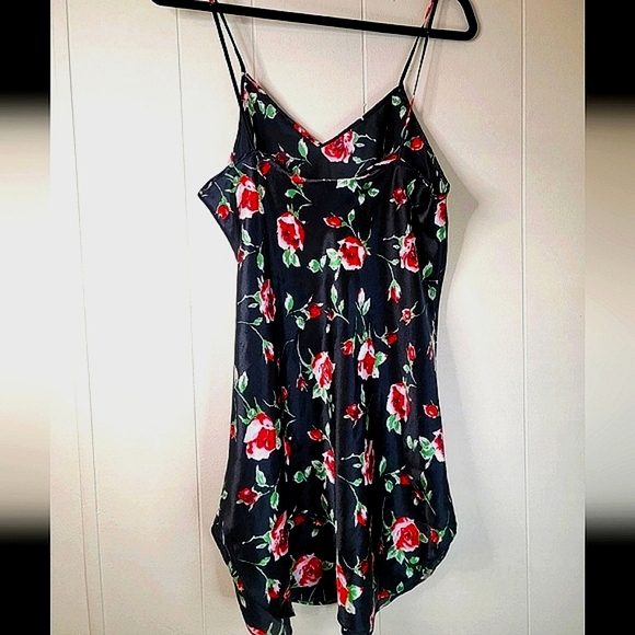 Vintage Dentelle Medium Black Red Floral Slip Dress Nightgown 80s - Picture 2 of 6
